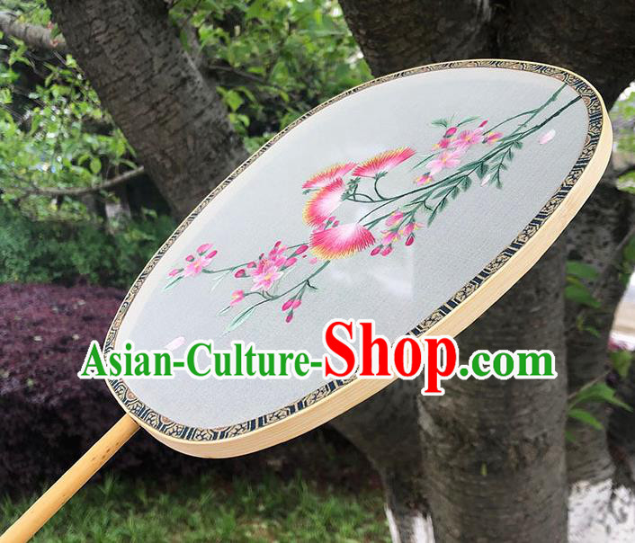 China Handmade Embroidered Albizia Flowers Palace Fan Classical Dance Hanfu Fan Traditional Silk Fan