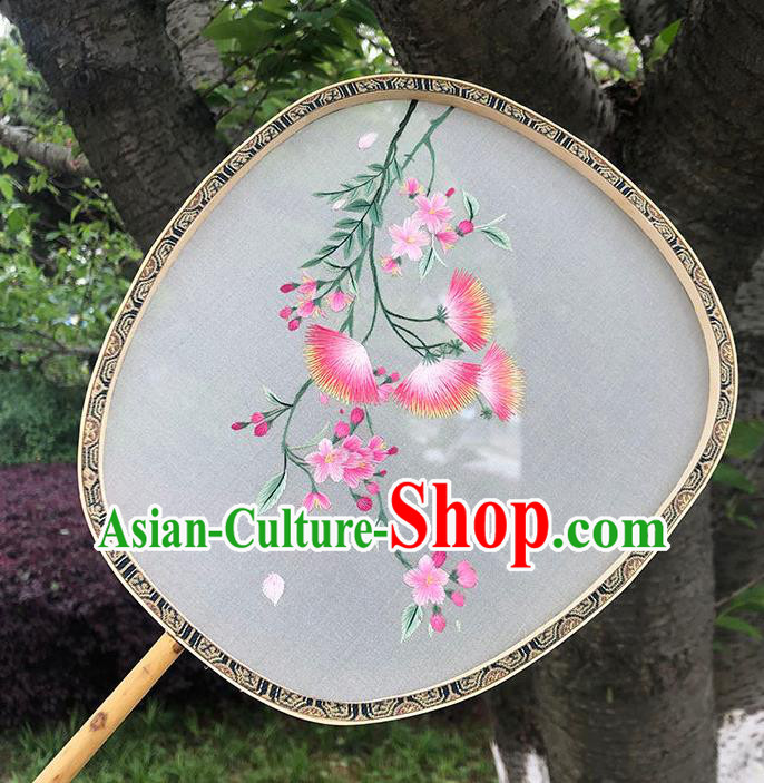 China Handmade Embroidered Albizia Flowers Palace Fan Classical Dance Hanfu Fan Traditional Silk Fan
