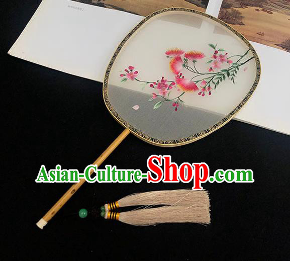 China Handmade Embroidered Albizia Flowers Palace Fan Classical Dance Hanfu Fan Traditional Silk Fan