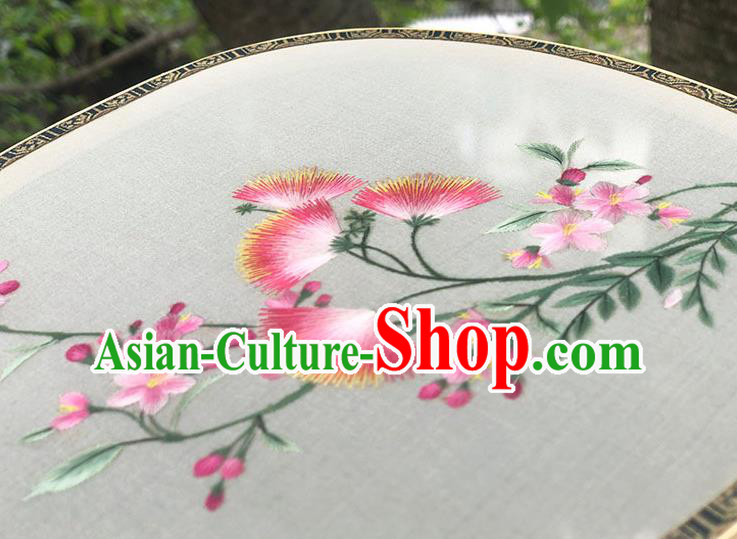 China Handmade Embroidered Albizia Flowers Palace Fan Classical Dance Hanfu Fan Traditional Silk Fan
