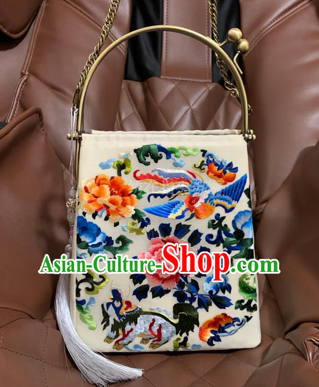 Chinese Embroidered Phoenix Peony Bag Embroidery Silk Craft Handmade Woman Handbag