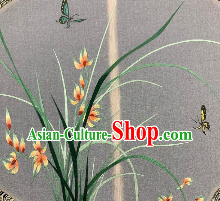 China Traditional Embroidery Orchids Silk Fan Classical Hanfu Bamboo Fan Handmade Embroidered Palace Fan