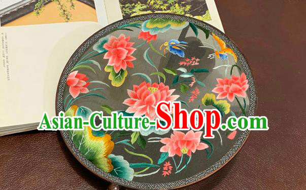 China Traditional Embroidery Lotus Silk Circular Fan Classical Wedding Hanfu Fan Handmade Embroidered Palace Fan