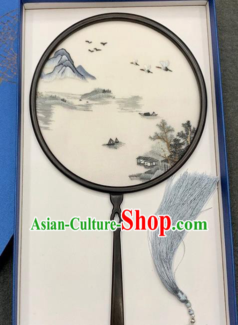 China Double Side Embroidery Circular Fan Traditional Hanfu Silk Fan Handmade Embroidered Palace Fan