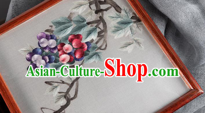 Chinese Merbau Desk Decoration Traditional Hunan Embroidery Grape Table Screen Handmade Embroidered Silk Craft