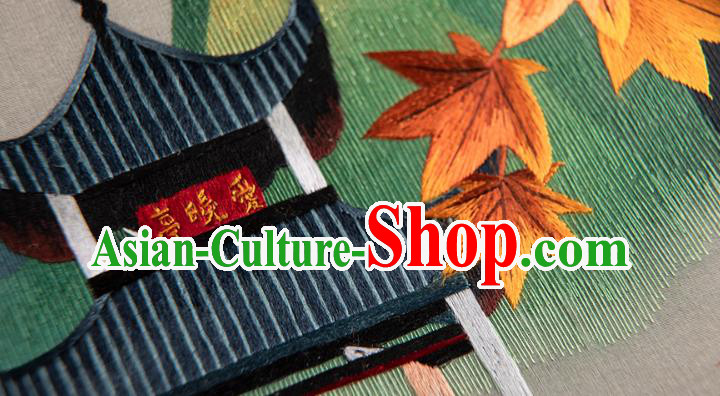 Chinese Desk Circular Ornament Traditional Hunan Embroidery Pavilion Table Screen Handmade Narra Craft
