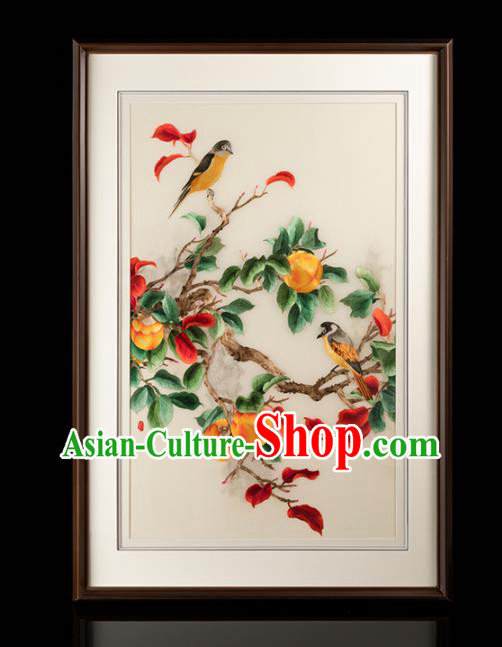 Chinese Handmade Embroidered Persimmon Silk Painting Walnut Decoration Painting Traditional Hunan Embroidery Craft