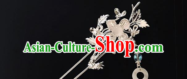 China Traditional Hair Accessories Classical Argent Plum Blossom Hairpin Handmade Tassel Hair Stick