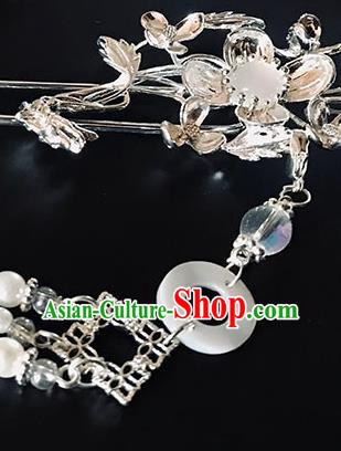 China Traditional Hair Accessories Classical Argent Plum Blossom Hairpin Handmade Tassel Hair Stick