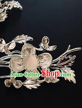China Traditional Hair Accessories Classical Argent Plum Blossom Hairpin Handmade Tassel Hair Stick