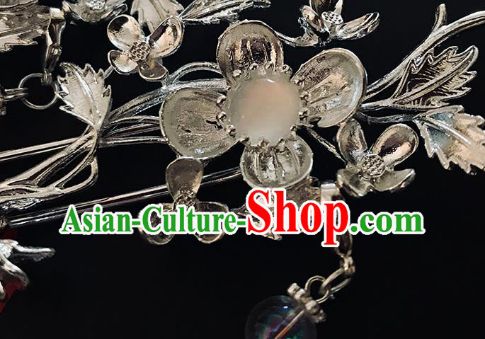 China Traditional Hair Accessories Classical Argent Plum Blossom Hairpin Handmade Tassel Hair Stick