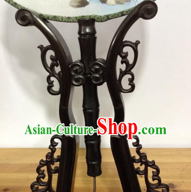 China Handmade Ebony Circular Fan Silk Fan Embroidery Birds Palace Fan