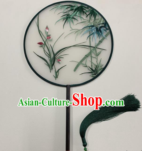 China Handmade Silk Fan Embroidery Orchids Palace Fan Circular Fan