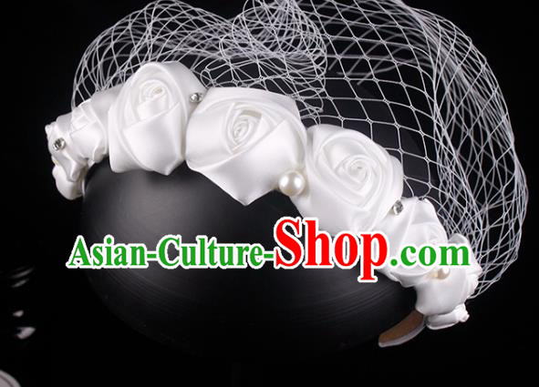 French Bride White Satin Rose Hair Clasp Elegant Wedding Headwear