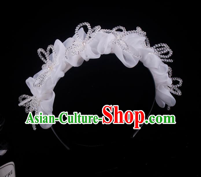 French Bride Beads Hair Clasp Hair Accessories Elegant Wedding Silk Bowknot Headband