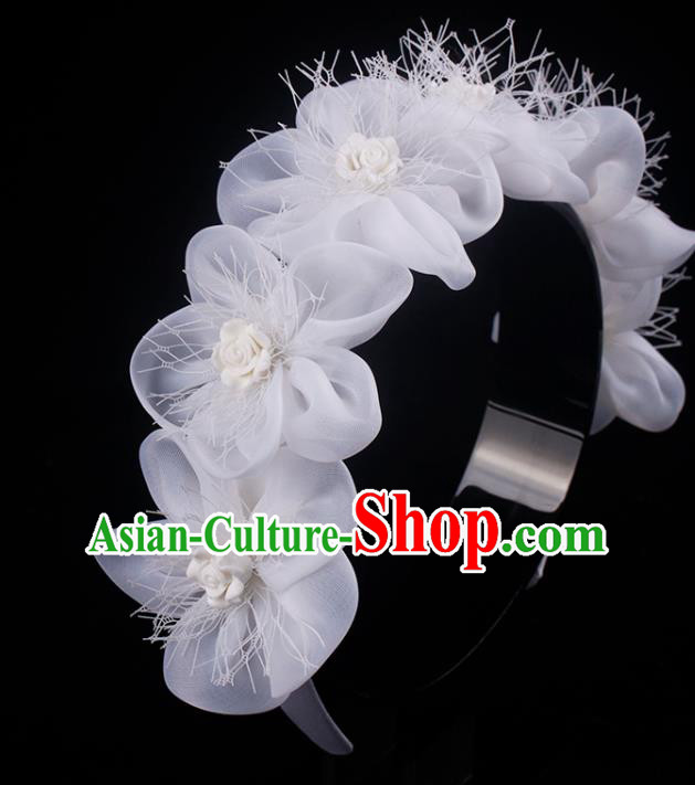 French Bride White Roses Hair Clasp Hair Accessories Elegant Wedding Headband