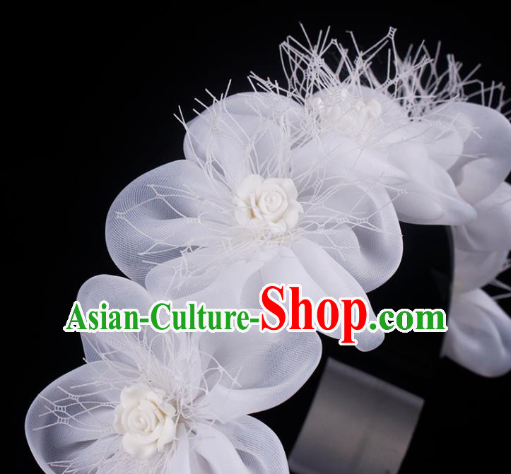 French Bride White Roses Hair Clasp Hair Accessories Elegant Wedding Headband