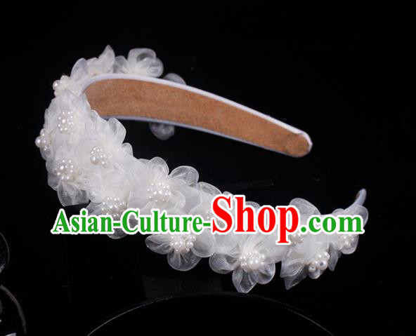 French Bride White Silk Flowers Hair Clasp Hair Accessories Elegant Wedding Pearls Headband