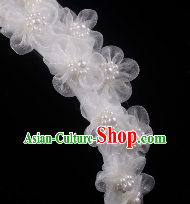 French Bride White Silk Flowers Hair Clasp Hair Accessories Elegant Wedding Pearls Headband