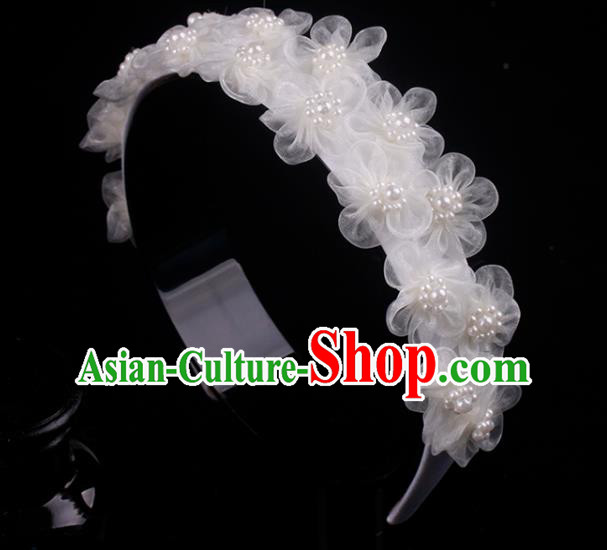 French Bride White Silk Flowers Hair Clasp Hair Accessories Elegant Wedding Pearls Headband
