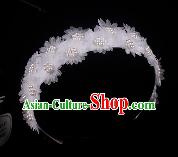 French Elegant Hair Accessories Wedding Pearls Headband Bride White Silk Daisy Hair Clasp