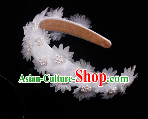 French Elegant Hair Accessories Wedding Pearls Headband Bride White Silk Daisy Hair Clasp