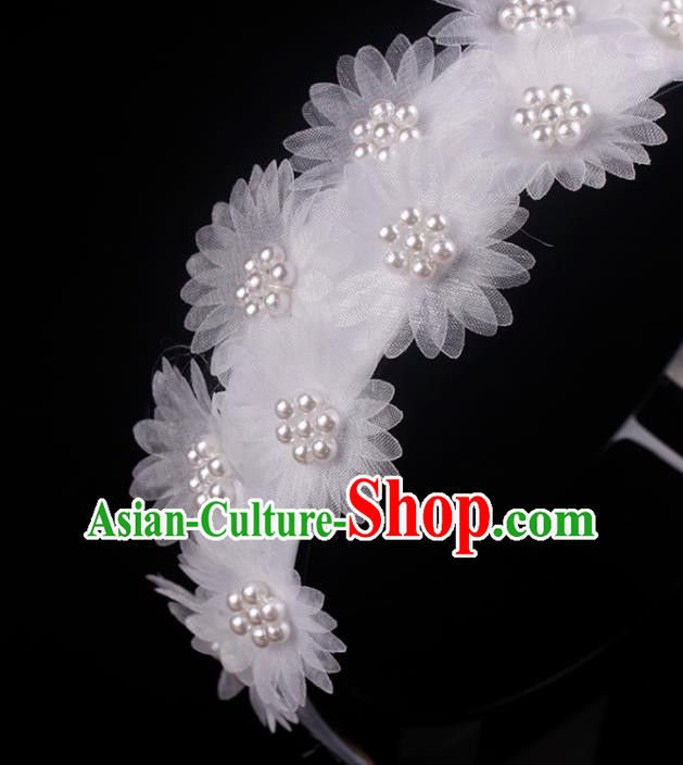 French Elegant Hair Accessories Wedding Pearls Headband Bride White Silk Daisy Hair Clasp