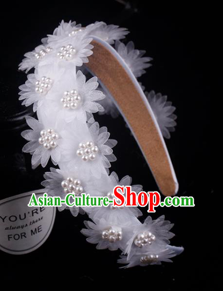 French Elegant Hair Accessories Wedding Pearls Headband Bride White Silk Daisy Hair Clasp