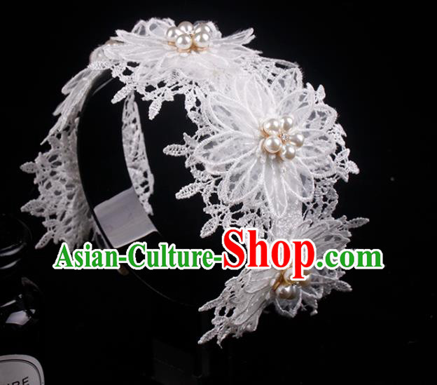 French Elegant Hair Accessories Bride White Lace Hair Clasp Wedding Princess Headband