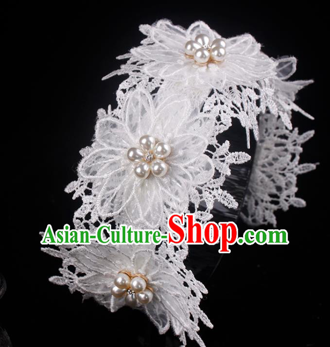 French Elegant Hair Accessories Bride White Lace Hair Clasp Wedding Princess Headband