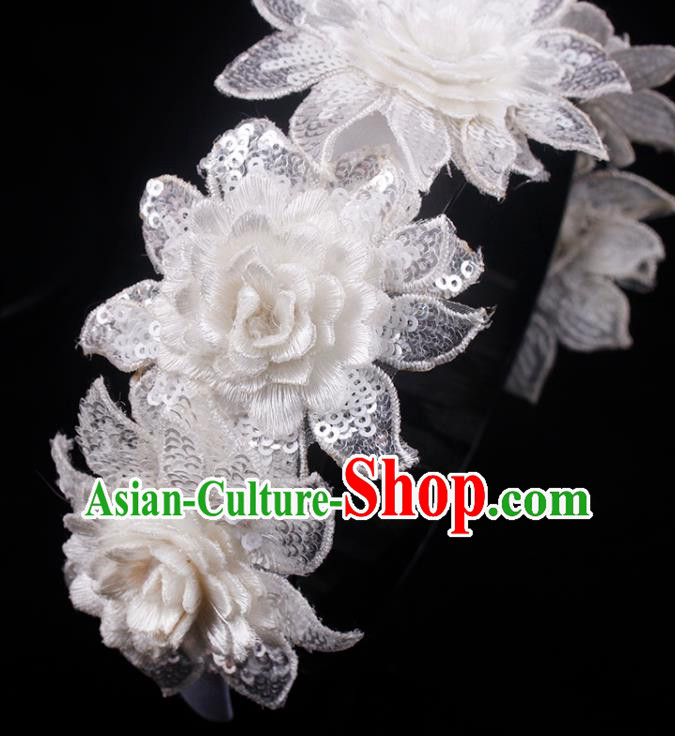 French Bride White Lace Rose Hair Clasp Wedding Princess Headband Elegant Hair Accessories