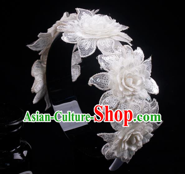 French Bride White Lace Rose Hair Clasp Wedding Princess Headband Elegant Hair Accessories