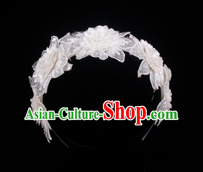 French Bride White Lace Rose Hair Clasp Wedding Princess Headband Elegant Hair Accessories