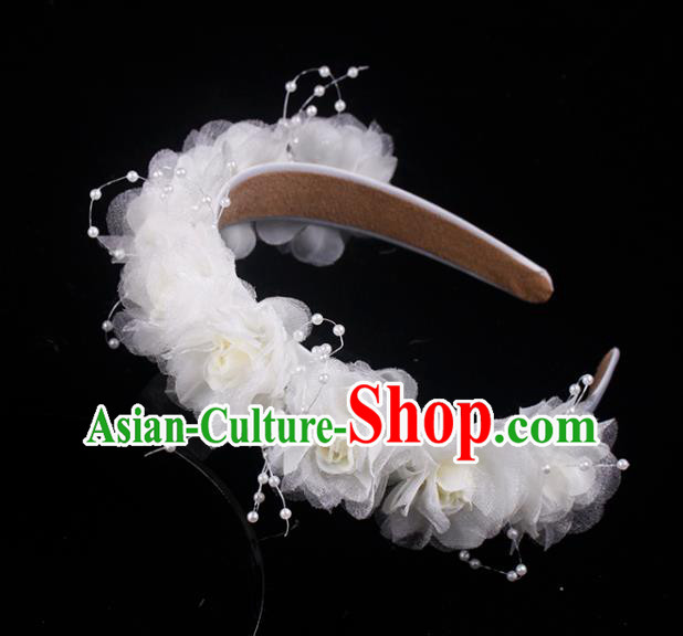 French Bride White Silk Rose Hair Clasp Elegant Hair Accessories Wedding Princess Headband