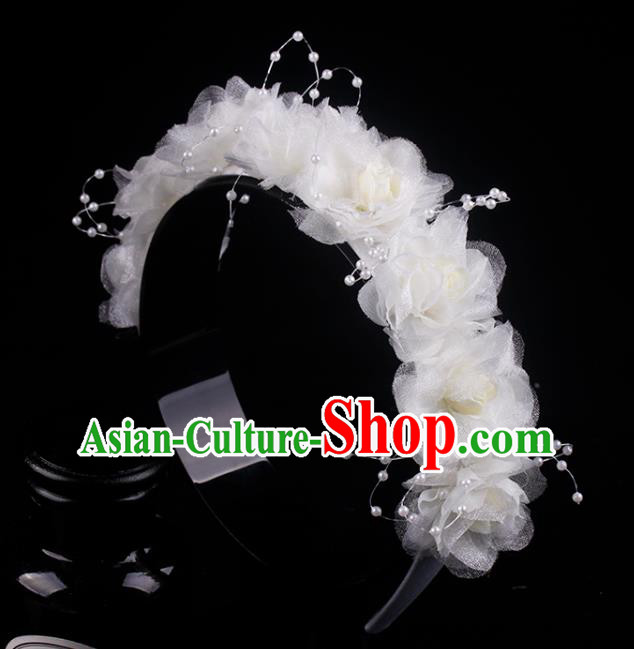 French Bride White Silk Rose Hair Clasp Elegant Hair Accessories Wedding Princess Headband
