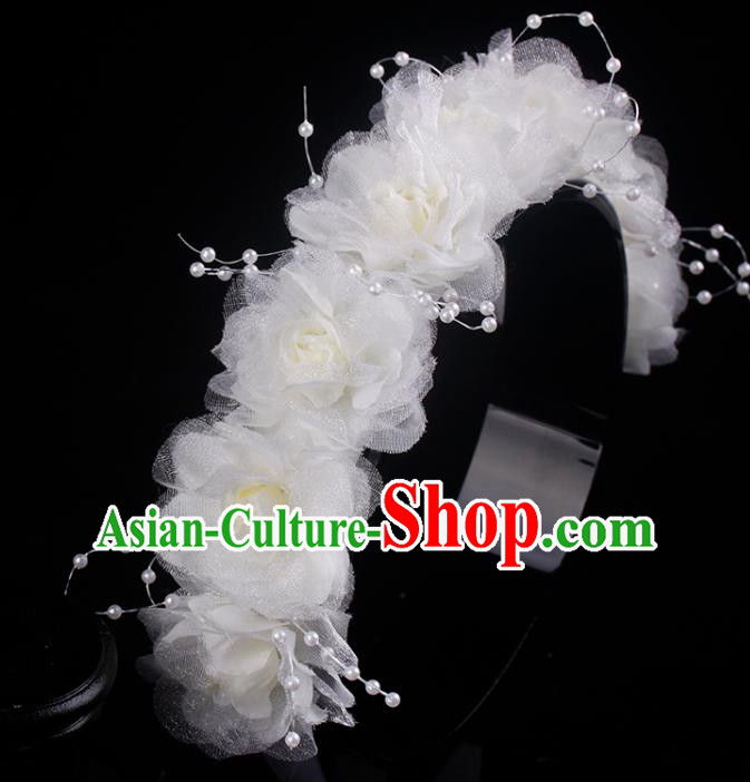 French Bride White Silk Rose Hair Clasp Elegant Hair Accessories Wedding Princess Headband