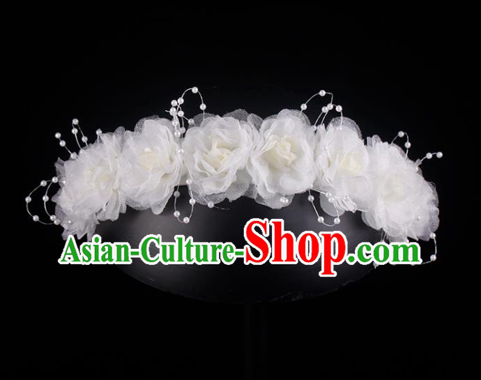 French Bride White Silk Rose Hair Clasp Elegant Hair Accessories Wedding Princess Headband