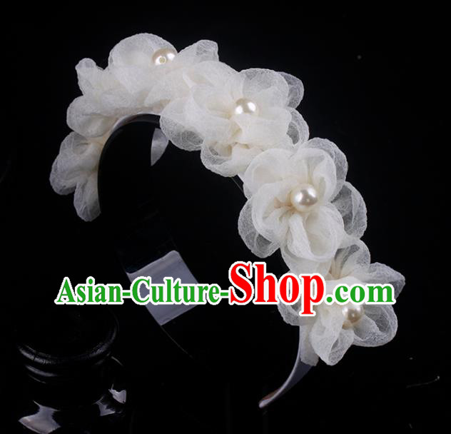 French Elegant Hair Accessories Wedding Princess Headband Bride Beige Silk Flowers Hair Clasp