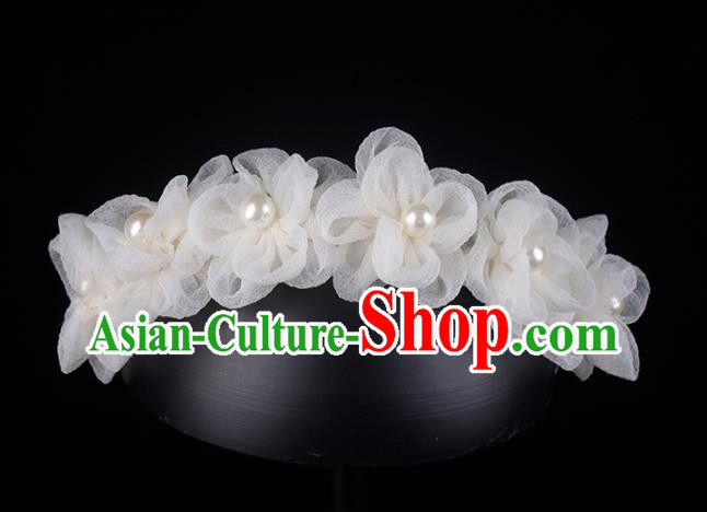 French Elegant Hair Accessories Wedding Princess Headband Bride Beige Silk Flowers Hair Clasp