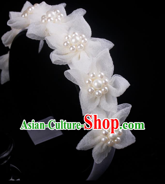 French Bride Silk Flowers Hair Clasp Elegant Hair Accessories Wedding Princess Pearls Headband