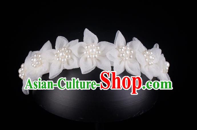 French Bride Silk Flowers Hair Clasp Elegant Hair Accessories Wedding Princess Pearls Headband