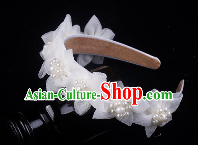 French Bride Silk Flowers Hair Clasp Elegant Hair Accessories Wedding Princess Pearls Headband
