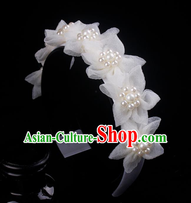 French Bride Silk Flowers Hair Clasp Elegant Hair Accessories Wedding Princess Pearls Headband