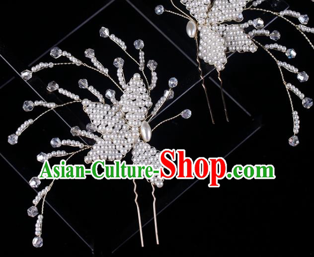 Top Grade Classical Beads Butterfly Hairpin Handmade Hair Stick Wedding Bride Hair Accessories