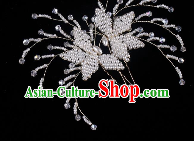Top Grade Classical Beads Butterfly Hairpin Handmade Hair Stick Wedding Bride Hair Accessories