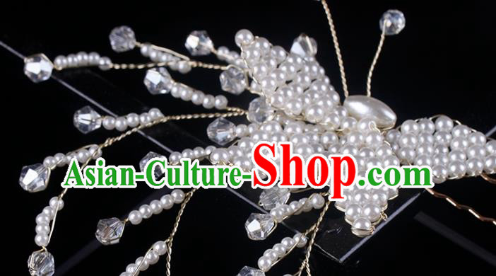 Top Grade Classical Beads Butterfly Hairpin Handmade Hair Stick Wedding Bride Hair Accessories