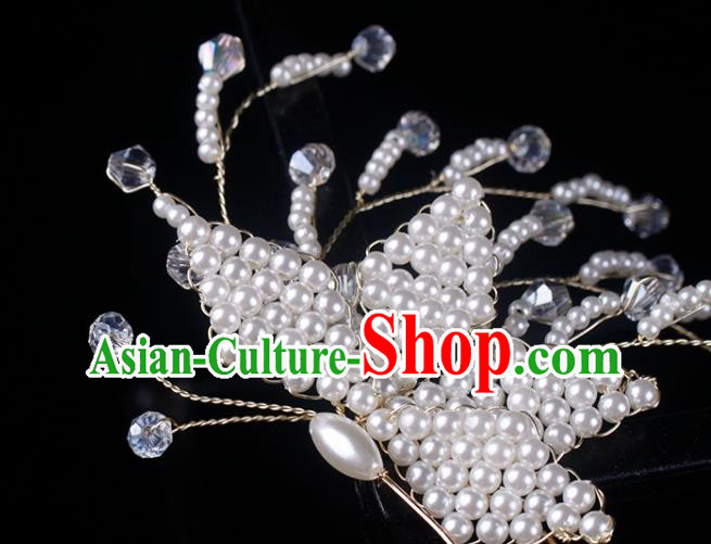 Top Grade Classical Beads Butterfly Hairpin Handmade Hair Stick Wedding Bride Hair Accessories