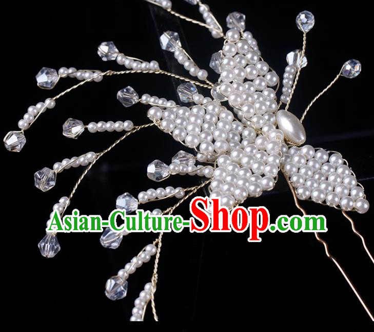 Top Grade Classical Beads Butterfly Hairpin Handmade Hair Stick Wedding Bride Hair Accessories
