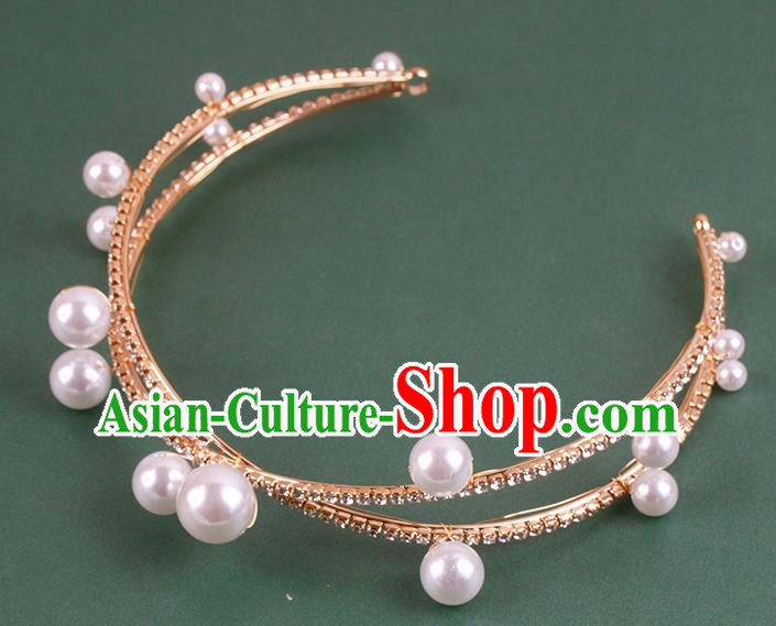 Europe Bride Pearls Royal Crown Wedding Princess Headband Elegant Hair Accessories