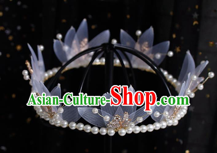 Europe Bride Silk Leaf Royal Crown Elegant Hair Accessories Wedding Princess Pearls Headband